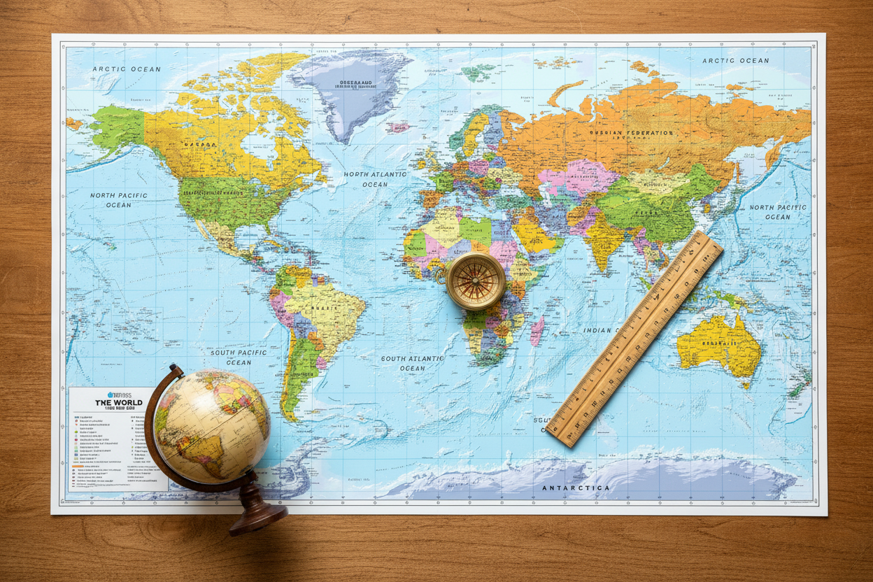 World Map flat-lay hero banner