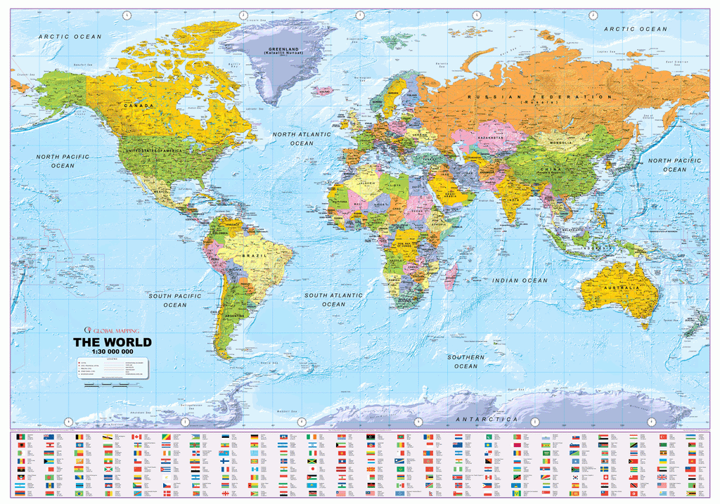 World Political Wall Map - Large Size: 1:30m Scale - Locked PDF