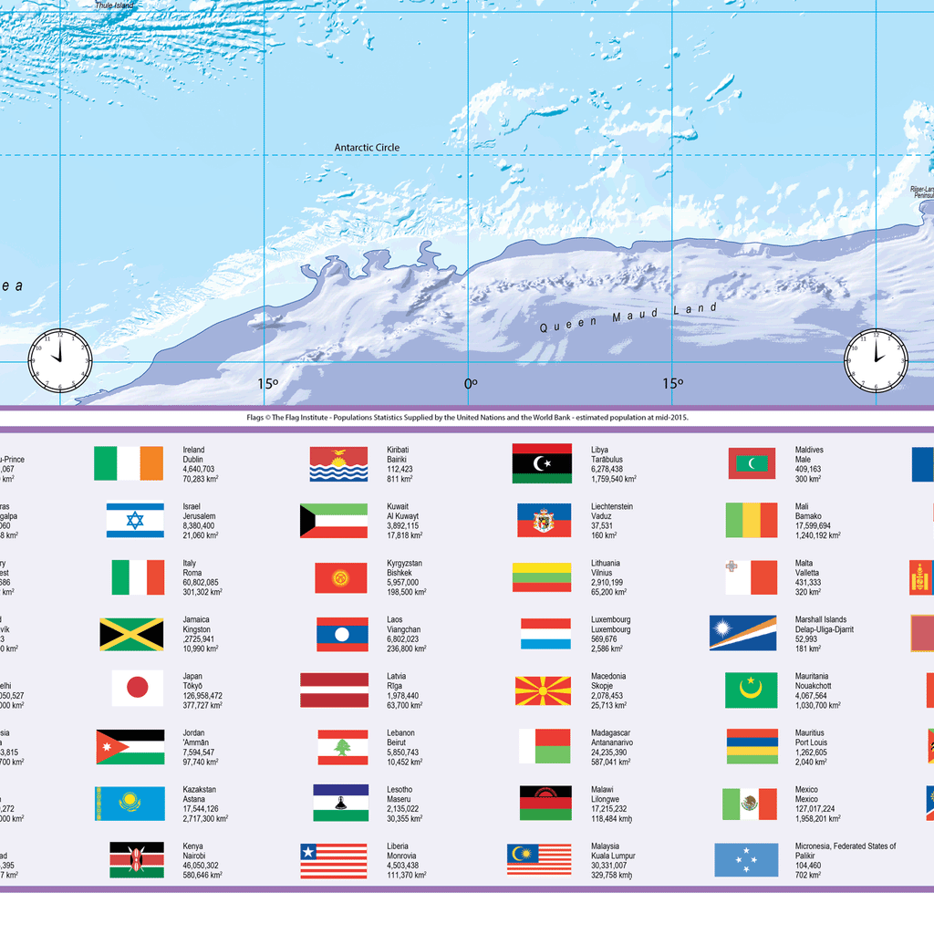 World Political Wall Map Pacific Centred - Large Size: 1:30m Scale