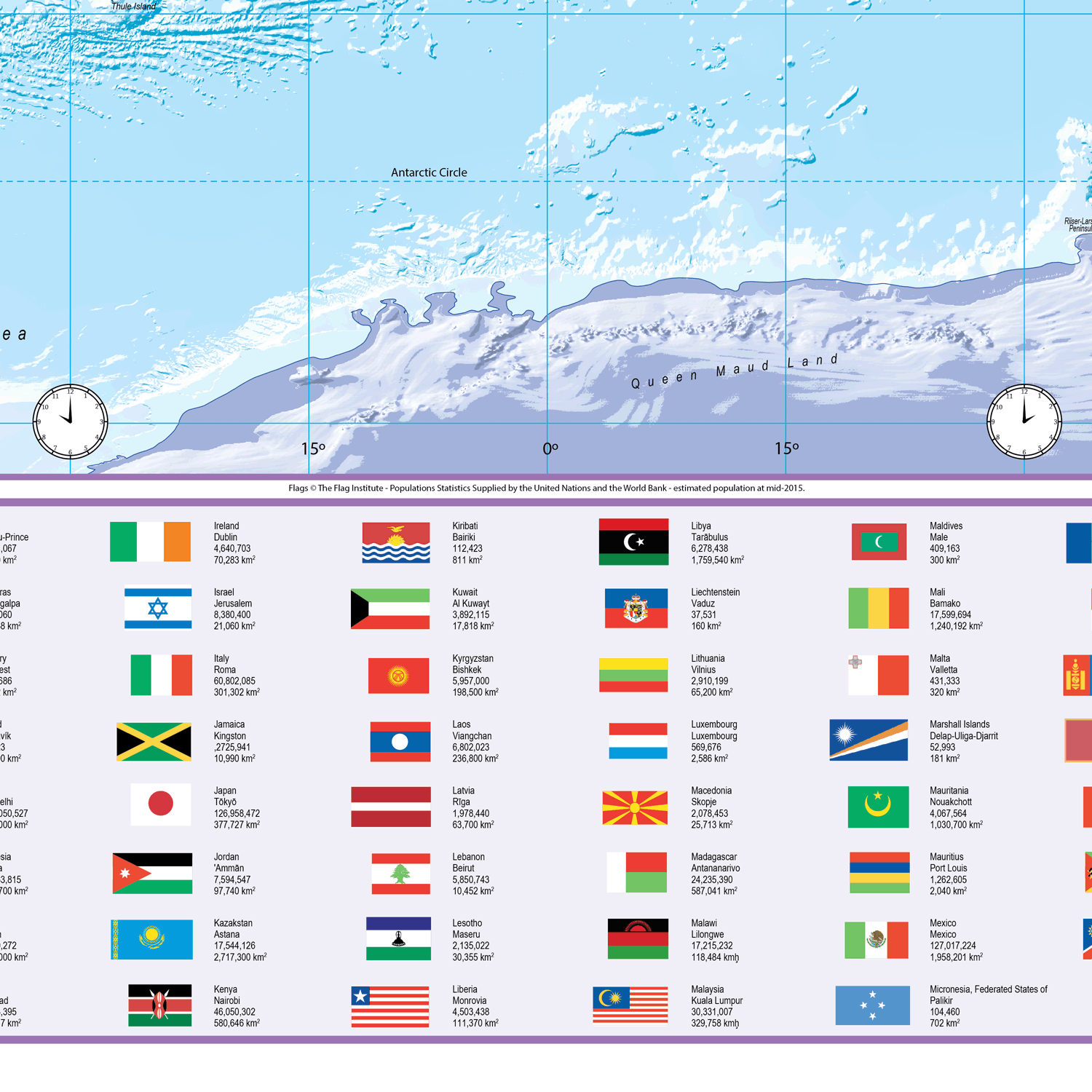 World Political Wall Map Pacific Centred - Large Size: 1:30m Scale