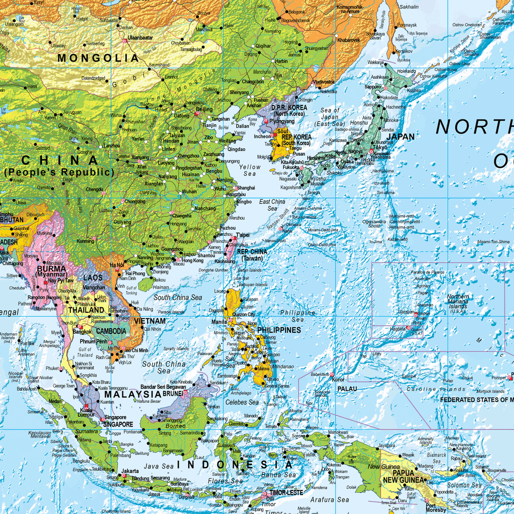 World Political Wall Map Pacific Centred - Large Size: 1:30m Scale
