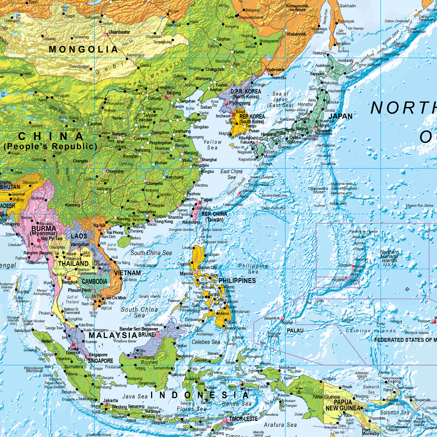 World Political Wall Map Pacific Centred - Large Size: 1:30m Scale