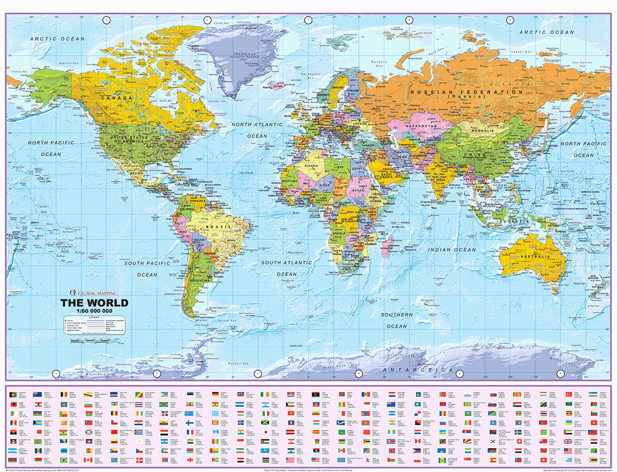 World Political Wall Map - Small Size: 1:60m Scale