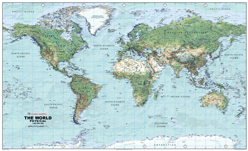 World Physical Wall Map - Medium Size - 1:40 Scale