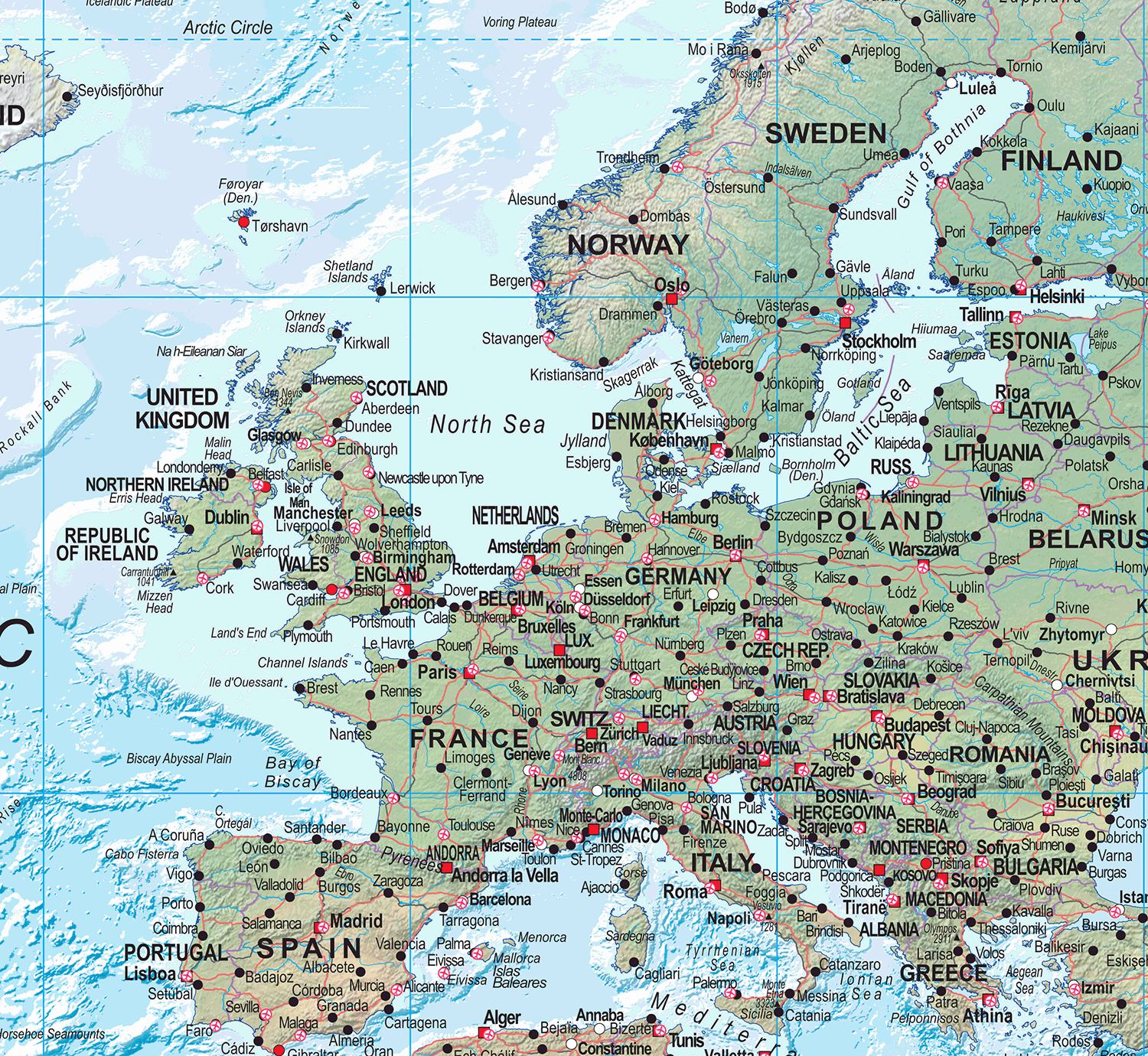 World Physical Pacific Centred Wall Map - Huge Size: 1:20m Scale