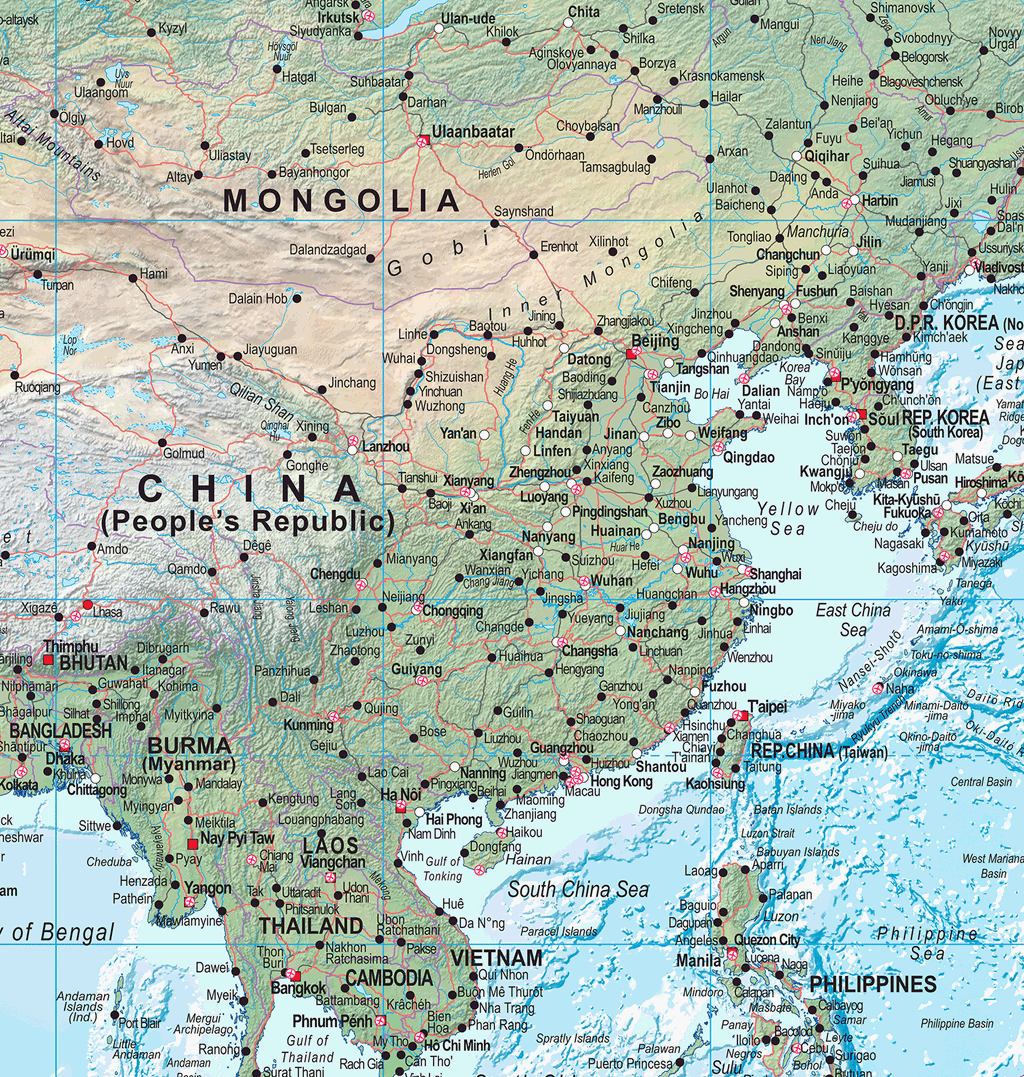 World Physical Pacific Centred Wall Map - Huge Size: 1:20m Scale