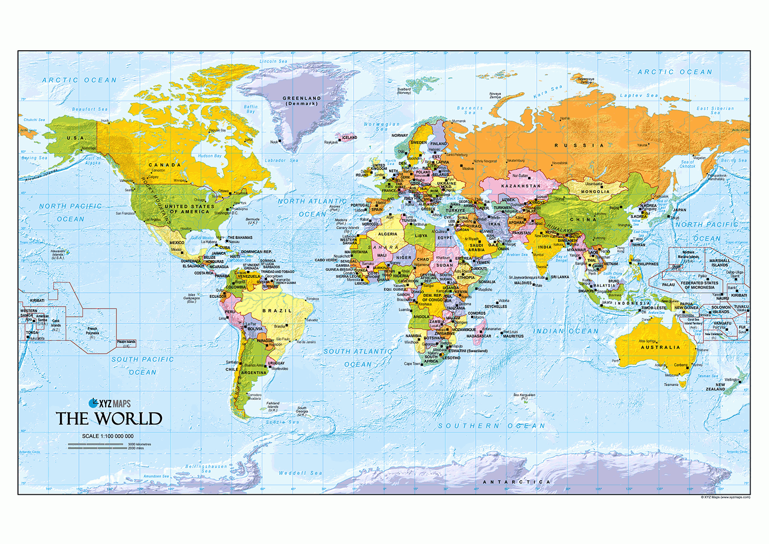 Desktop Political World Map - Small A3 Size: